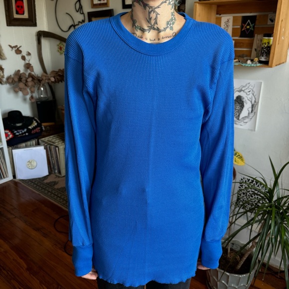 🏴☠️ SOLD 🏴☠️ Vintage 70s 80s Fruit of the Loom Blue Waffle Thermal ~ Size XL - Picture 7 of 8